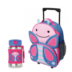 Skip Hop Zoo Rolling  Backpack & Stainless Steel Straw Bottle -Butterfly