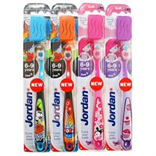 Jordan Children's Toothbrush Jordan Step 3 (6-9 years) Soft Brush with a Cap for Travel - Red