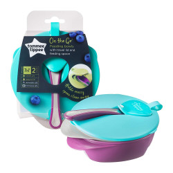 Tommee Tippee Easy Scoop Feeding Bowls With Lid and Spoon, Purple & Blue