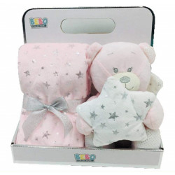 Nova blanket with bear toy pink 75x75cm