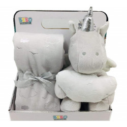 Nova blanket with unicorn toy grey 75x75cm