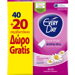 EveryDay Extra Dry Pads Normal, 40 pads + 20 Free