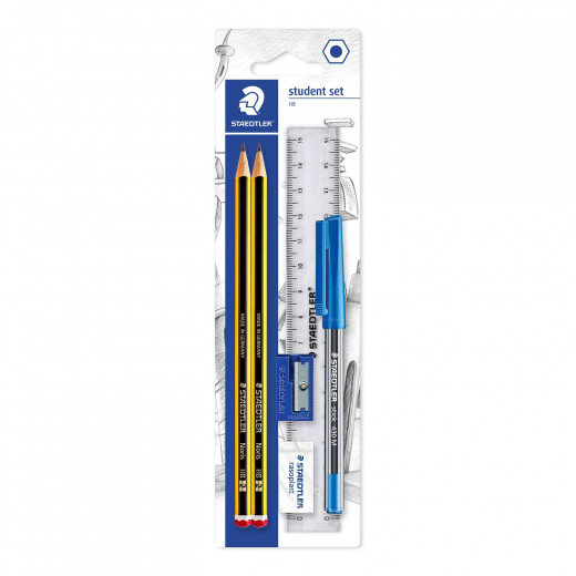 Staedtler Blistercard Containing 2 Graphite Pencils HB, 1 Eraser, 1 Sharpener, 1 Ballpoint Pen and 1 Ruler