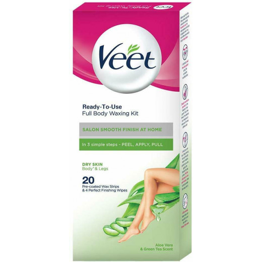 Veet Full Body Waxing Kit Easy Gel Wax Technology Dry Skin 20 Strips