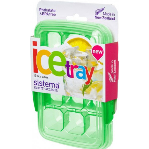 Sistema Klip It Accents Ice Cube Tray With Lid 12 Cubes, Green