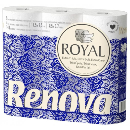 Renova Luxury 4 Ply Toilet Tissue Paper Roll - 9 Roll