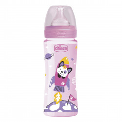 Chicco Well Being plastic baby bottle with fast flow silicone nipple, Pink