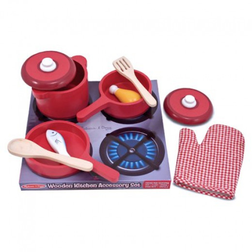 Melissa And Doug Deluxe Wooden Kitchen Accessory Creative Kids Play Pots Pans