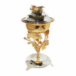 Handmade Gold Incense Burner with Cover and Gold Shaped Stand - Large