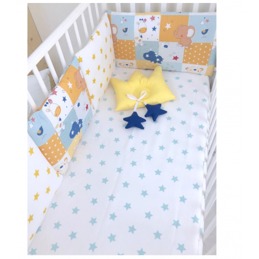 Anett Newborn Baby Bedding Set, Yellow with Navy Stars