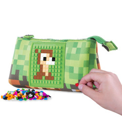 Creative School Pixel Pencil Case, Green/ Brown