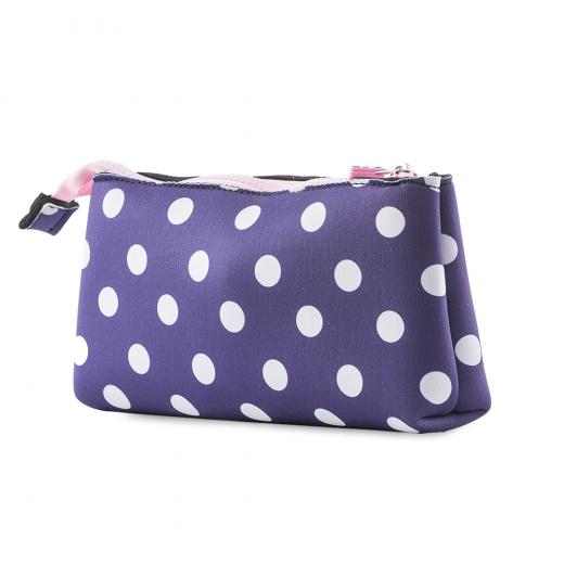 Creative Pixelated School Pencil Case Blue With White Polka Dot