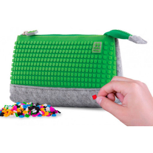 Creative Pixelated School Pencil Case Grey/ Green