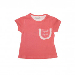 Peach Short Sleeves Girls T-shirt with Sweet Love Design, 12 Months