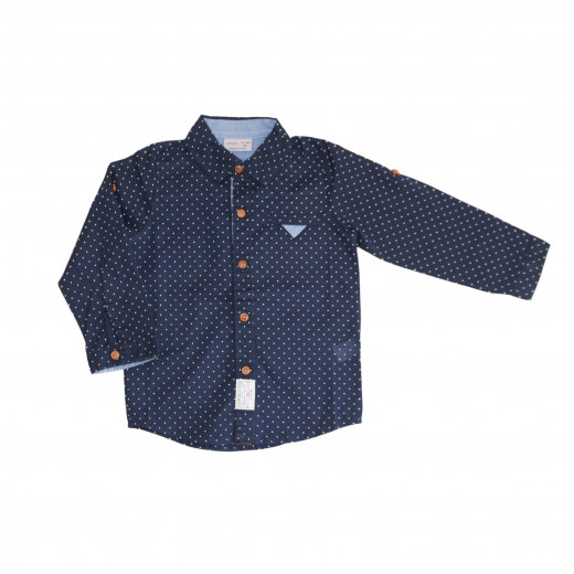 Navy Long- Sleeves Shirt With White Dots for Boys 12-18 Months