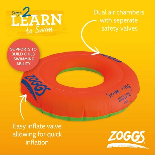 Zoggs Inflatable Swim Ring for kids swim training, Age 3 - 6 years, Up to 25 kg