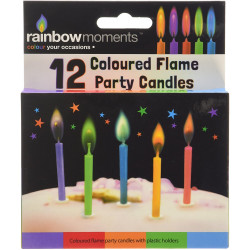 Rainbow Moment Assorted Color Flame Candles With Holders – 12-pack