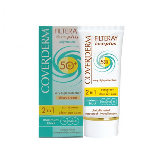 Coverderm Filteray Face SPF 50+, Waterproof 2 In 1 Sunscreen Light Beige Cream 50ml