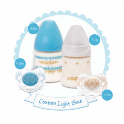 Suavinex Set (150ml Bottle + 150ml Bottle + Soother 4-18M + Soother 0-4M) Light Blue