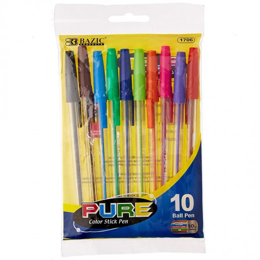 Bazic Pure Neon Color Stick Pen,10 Pens