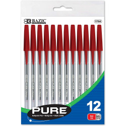 Bazic Pure Red Stick Pen (12 Pen)