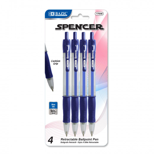 قلم أزرق قابل للسحب بمقبض مجموعة من 4 اقلام من بازيك