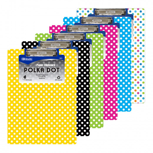 BAZIC Standard Size Polka Dot Paperboard Clipboard w/ Low Profile Clip