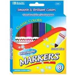 Bazic 8 Color Broad Line Washable Jumbo Markers Case 24