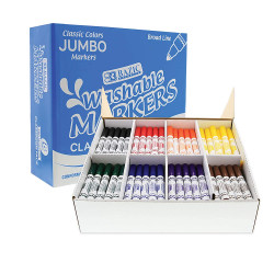 Bazic 8 Color Broad Line Jumbo Washable Markers Classroom Pack (200 Ct)