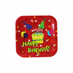 Disposable Square Plates for Kids, Red, 10 Pieces