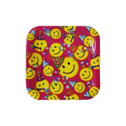 Disposable Square Plates for kids, Happy Pink Faces Design, 10 Pieces