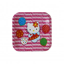 Disposable Square Plates for Kids, Pink Lolo Kitty Design, 10 Pieces