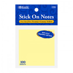 Bazic Yellow Stick-On Notes,100 Paper