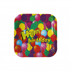 Disposable Square Plates for kids, Happy Birthday Colored Balloon  Design, 10 Pieces