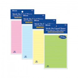 Bazic Lined Stick On Notes, 50 Paper, Assorted Color, 1 Pack