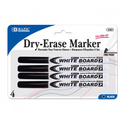 Bazic Black Fine Tip Dry-Erase Marker (4/Pack)