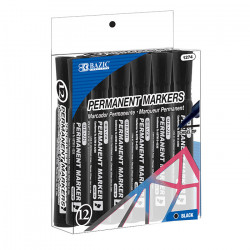 Bazic Black Color Chisel Tip Desk Style Permanent Markers (12/Pack)