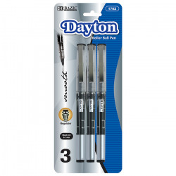 Bazic Dayton Black Rollerball Pen with Metal Clip (3/Pack)