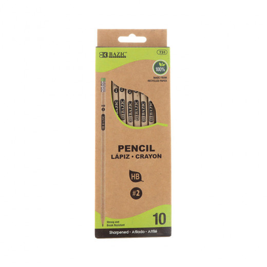 Bazic Recycled Newspaper Pencil Pre-sharpened (10/Pack)
