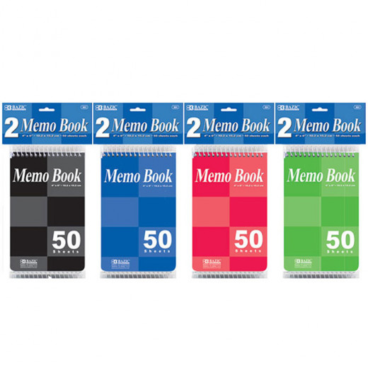Bazic Top Bound Spiral Memo Books - 2-pack, Assorted Colors