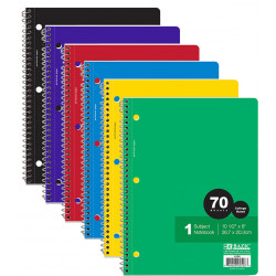 Bazic Subject Spiral Notebook - 70 Pages, Assorted Colors