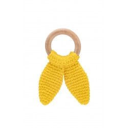 Babyjem knitted cotton & wooden ring teether yellow