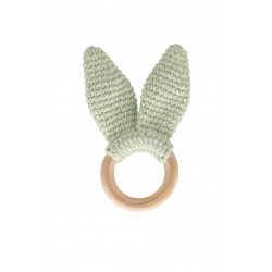 Babyjem knitted cotton & wooden ring teether green