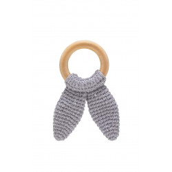 Babyjem knitted cotton & wooden ring teether gray