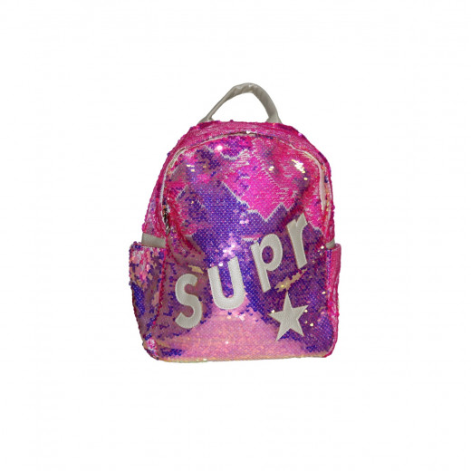Little Fashionable Glittery Bag Pack For Girls , Purple & Pink, 30*24 cm