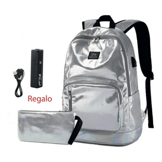 Fashion Shiny Backbag Set - Silver