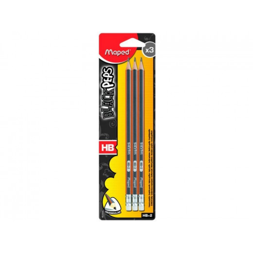 Maped Black Peps Eraser Tip graphite pencil, 3 pieces