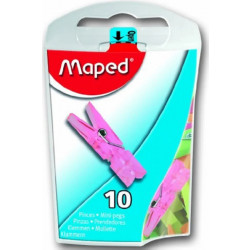 Maped Mini Craft Pegs in Reusable Plastic Case, Clothespin Style, 10 Pegs per Box