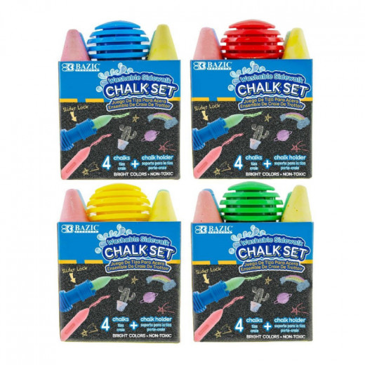 BAZIC 4 Sidewalk Chalks & 1 Chalk Holder