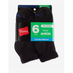 Hanes Boys Ankle Comfortblend Black EZ Sort Socks, L, Black